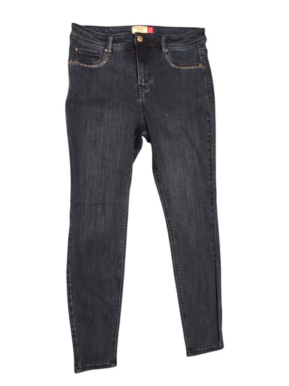 Next Mid Rise Power Stretch Jeans Dark Wash Studded Pockets Size 14 Regular