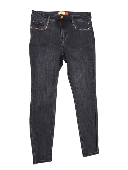 Next Mid Rise Power Stretch Jeans Dark Wash Studded Pockets Size 14 Regular