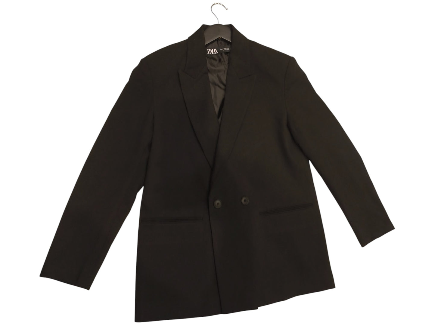 Zara Women's Double Breasted Oversize Blazer Black Jacket XS 2753/132 Loose Fit