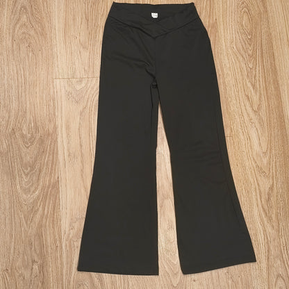 Girls Black Crossover Waist Flare Leggings Yoga Pants Size 12-13Y Stretch