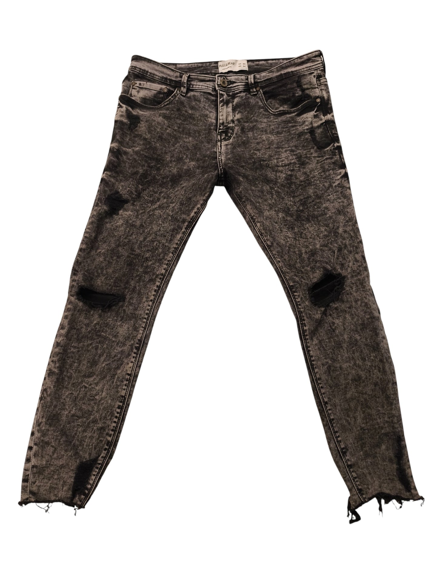 Pull&Bear Men's Grey Acid Wash Ripped Skinny Jeans - Size EUR 44 / MEX 34