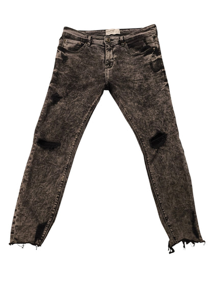 Pull&Bear Men's Grey Acid Wash Ripped Skinny Jeans - Size EUR 44 / MEX 34