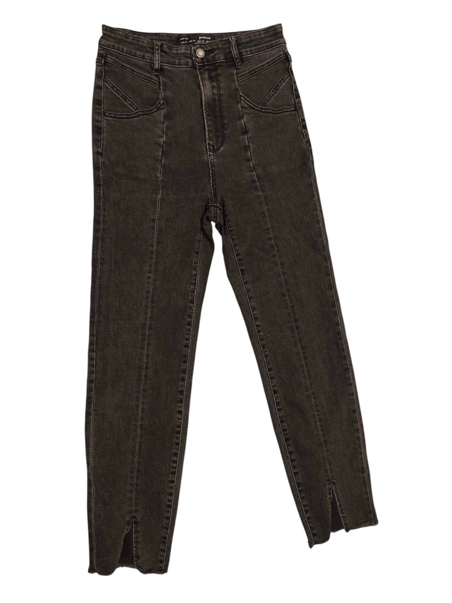 Stradivarius Mom Slim Jeans Black Charcoal Wash High Waist Split Hem Size 6 38 1