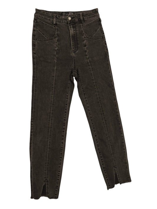 Stradivarius Mom Slim Jeans Black Charcoal Wash High Waist Split Hem Size 6 38 1