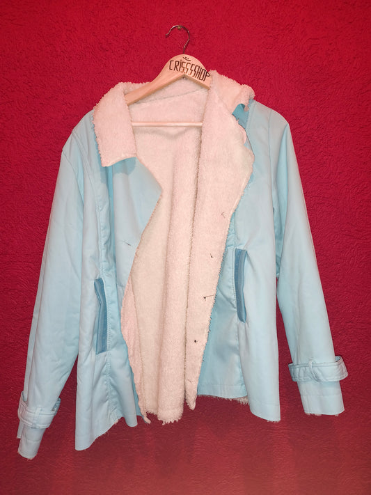 Pastel Light Blue Sherpa Fleece Lined Button Coat Jacket | Women's Size 5XL