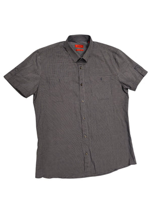 HUGO Hugo Boss Slim-Fit-Hemd für Herren, L, Kurzarm, Mikrokaro, marineblau-weiß