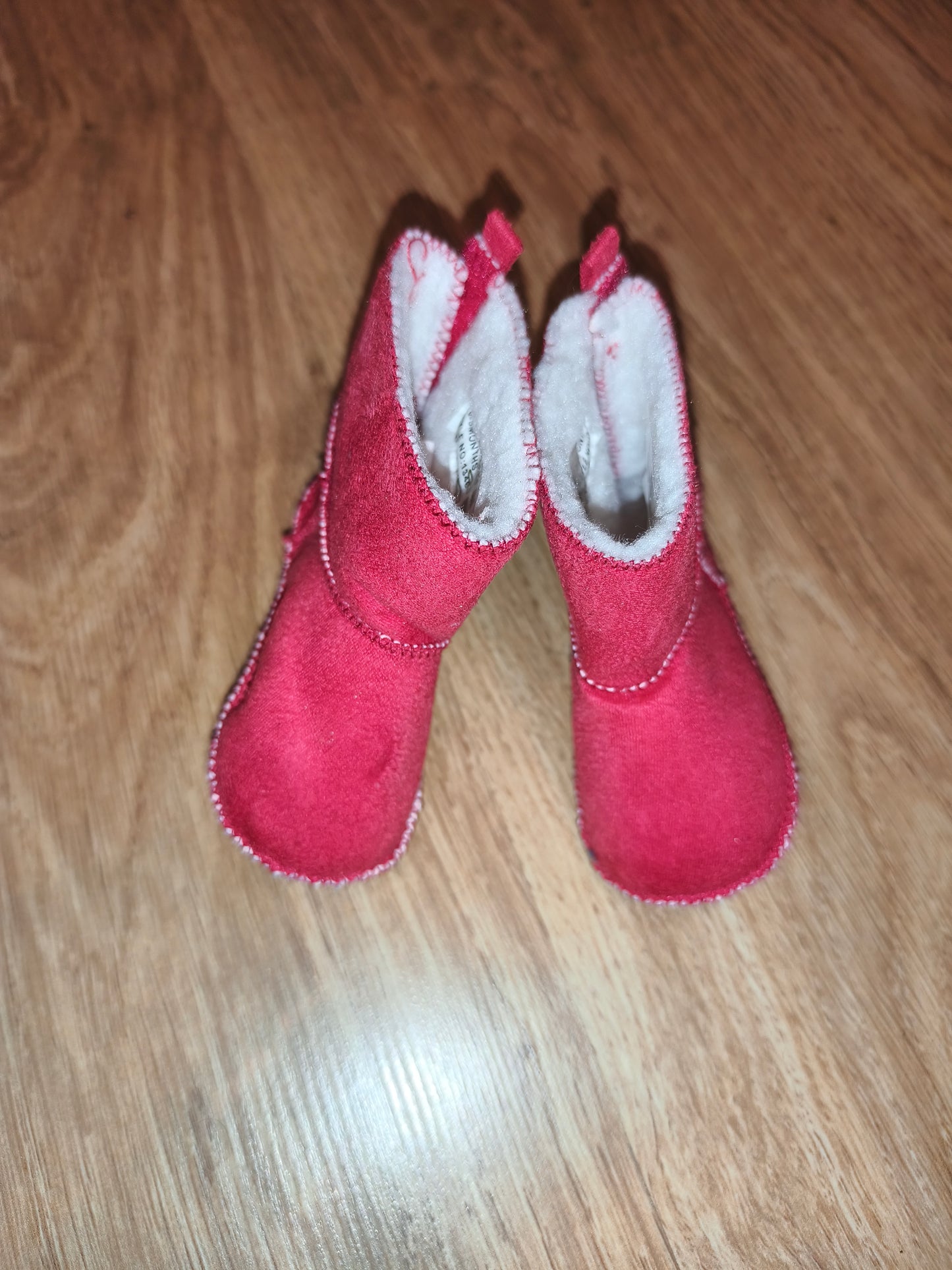 Baby Pink Faux Suede Winter Booties – Warm Fleece Lined (6–9 Months)