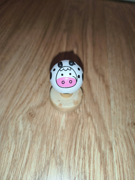 Cute Wooden Cow Rubber Stamp for Kids – Cartoon Animal Ink Craft Stamp
