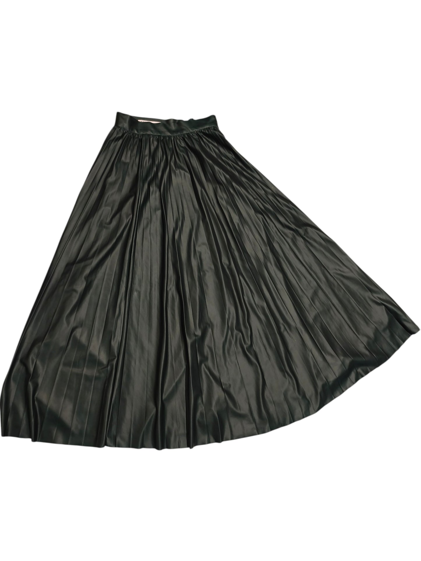 ZARA Faux Leather Pleated Midi Skirt Forest Green XS High Waisted Aesthetic