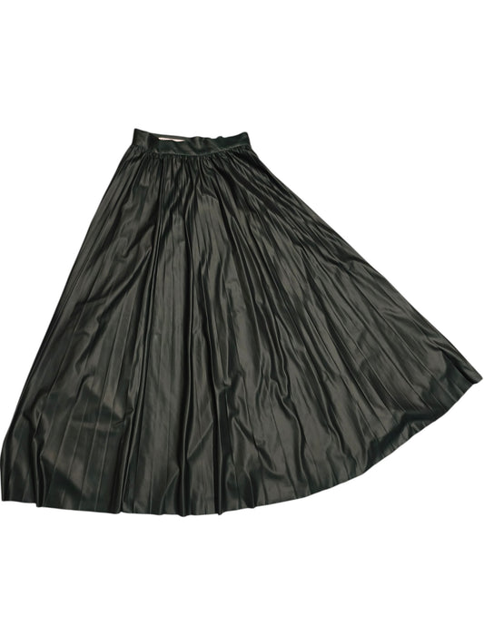 ZARA Faux Leather Pleated Midi Skirt Forest Green XS High Waisted Aesthetic