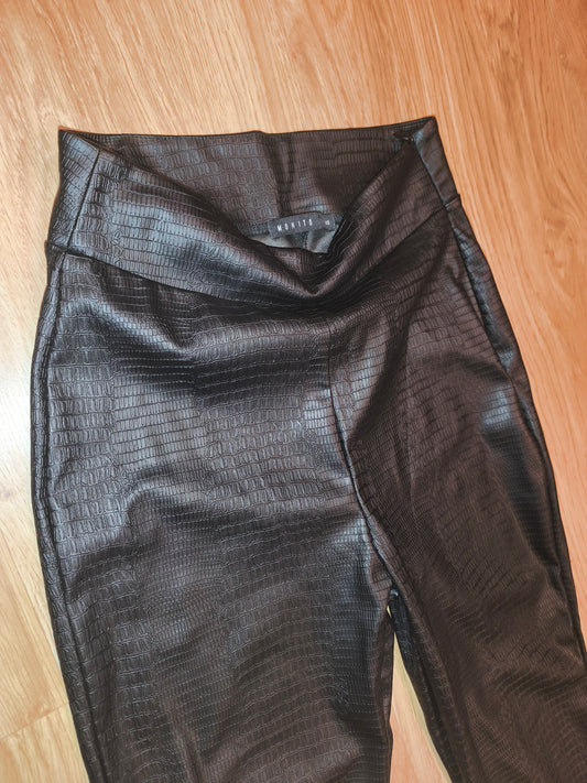 MOHITO Women's Black Croc-Embossed Faux Leather Skinny Trousers – Size XS