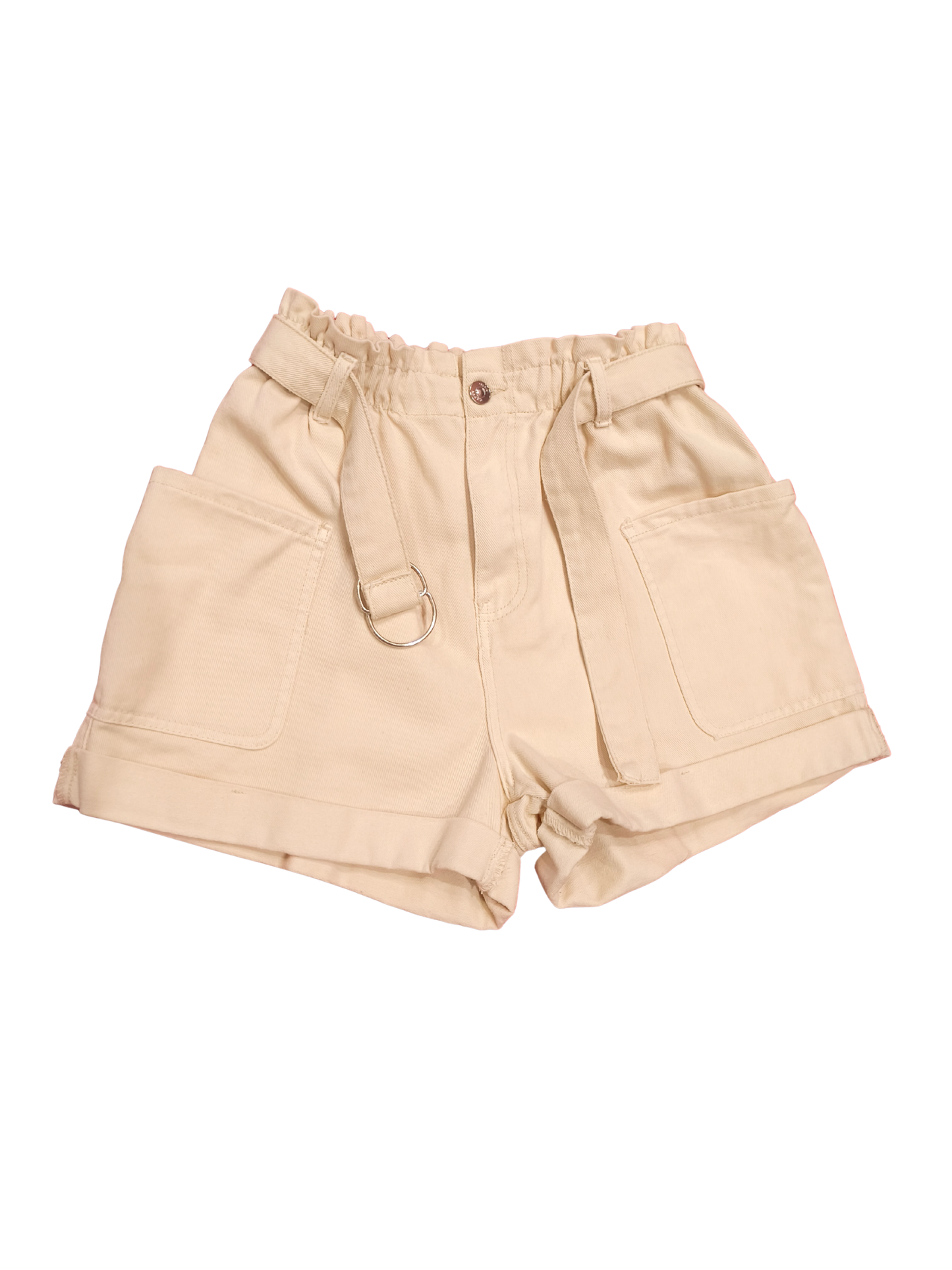 Cropp Denim High-Waisted Cargo Shorts Cream Off-White Paperbag Waist Size 36/S