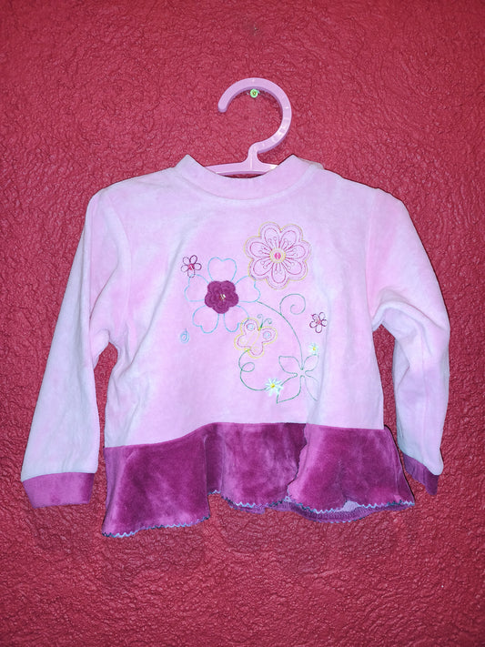 LubawA Toddler Girls Floral Embroidered Velour Sweatshirt Top – Size 92 (18-24 Months)