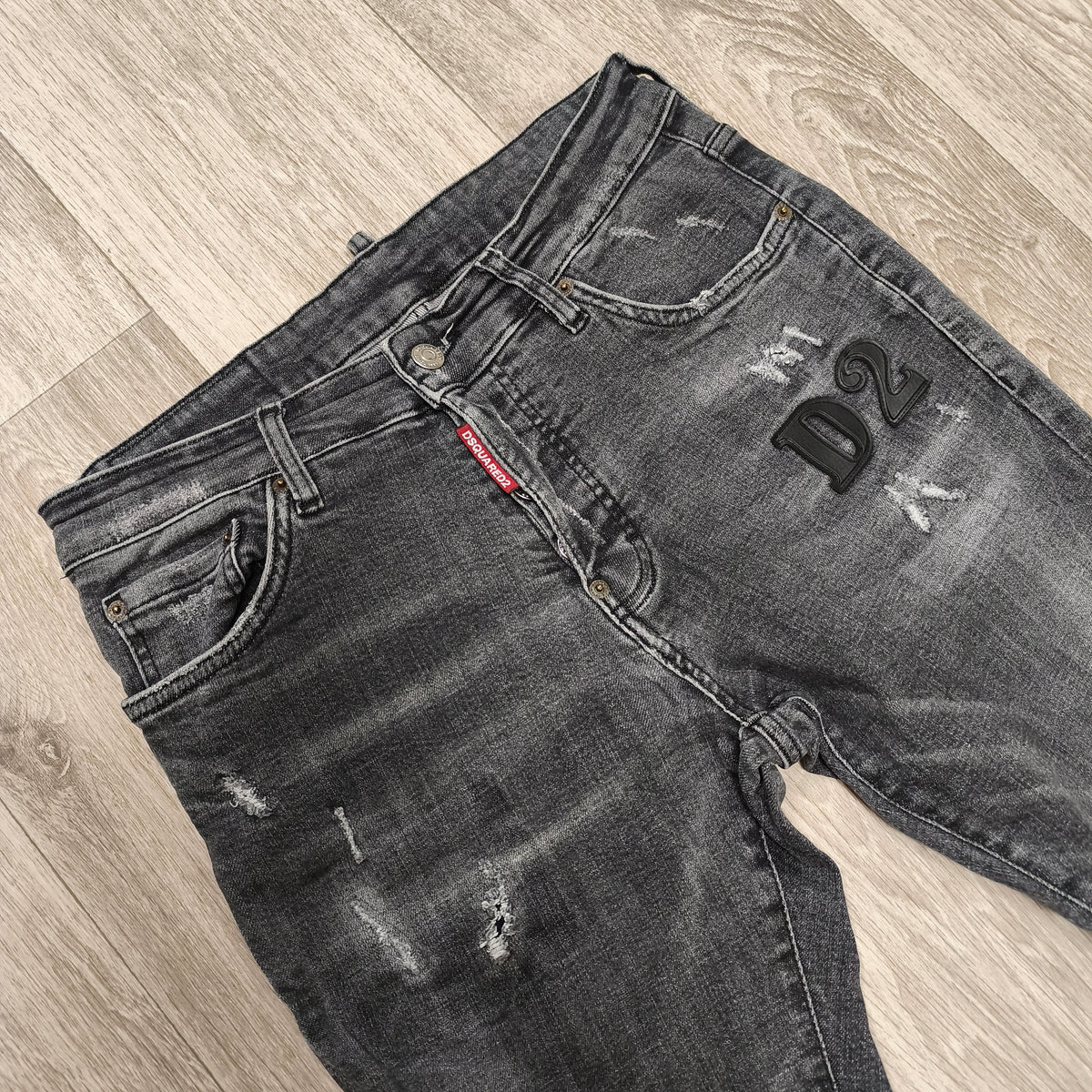 DSQUARED2 Mens Black Distressed Jeans Size 48 IT D2 CIAO Patch Button Fly