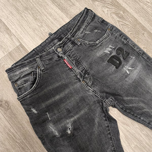 DSQUARED2 Mens Black Distressed Jeans Size 48 IT D2 CIAO Patch Button Fly