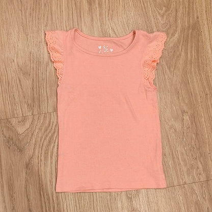 F&F Girls Pink Ribbed Flutter Sleeve Eyelet Top Shirt Size 5-6 Years