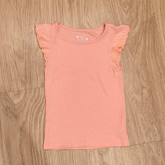 F&F Girls Pink Ribbed Flutter Sleeve Eyelet Top Shirt Size 5-6 Years