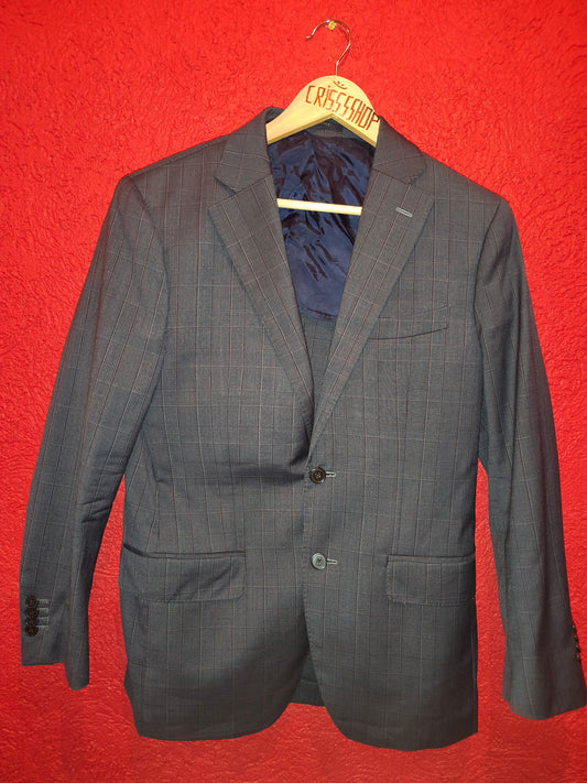Boggi Milano Men's Blue Plaid Wool Silk Mohair Blazer Jacket - Guabello Fabric (Size EU 46R / US 36R)
