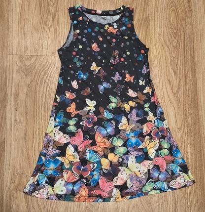 Girls Butterfly Print Sleeveless Tank Dress A-Line Polka Dot Black Size 140