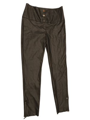 V BY VERY Black Coated High Waisted Trousers UK 12 Ankle Zips Faux Leather Look