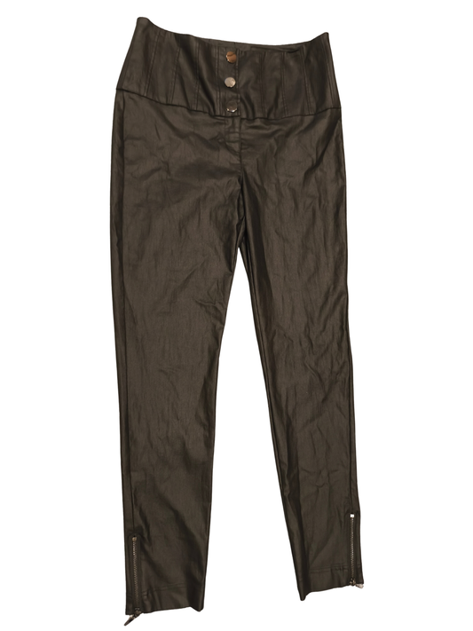 V BY VERY Black Coated High Waisted Trousers UK 12 Ankle Zips Faux Leather Look