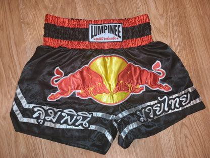 Authentic Lumpinee Muay Thai Shorts Black & Red Bull Patch – Size L
