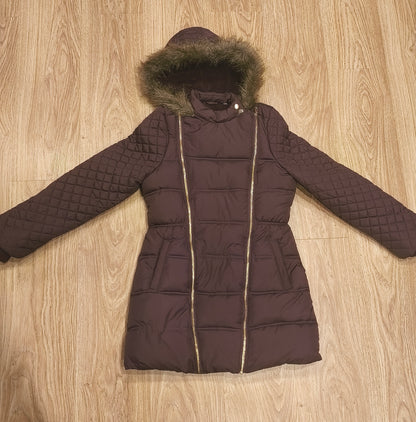 Girls Puffer Coat Hooded Faux Fur Fleece Lined Quilted Winter Jacket 13-14 YRS
