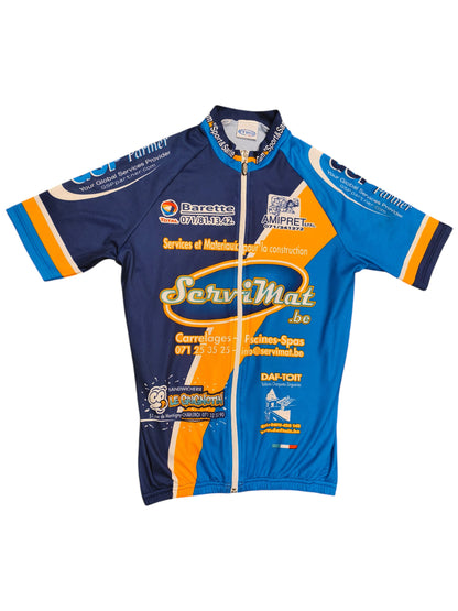 Vintage Team Sport & Sante Cycling Jersey ServiMat Belgium Blue Short Sleeve