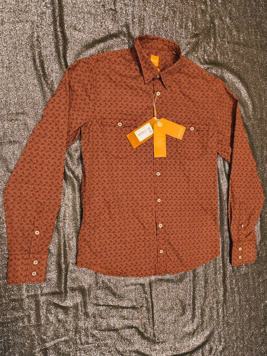 HUGO BOSS Orange Paisley Shirt Men’s M Rust Copper NWT 2001 Archive Vintage Style