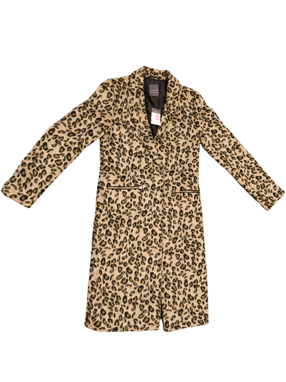 Primark Leopard Print Faux Fur Coat Women’s Size 6 Zip Pockets Longline Jacket