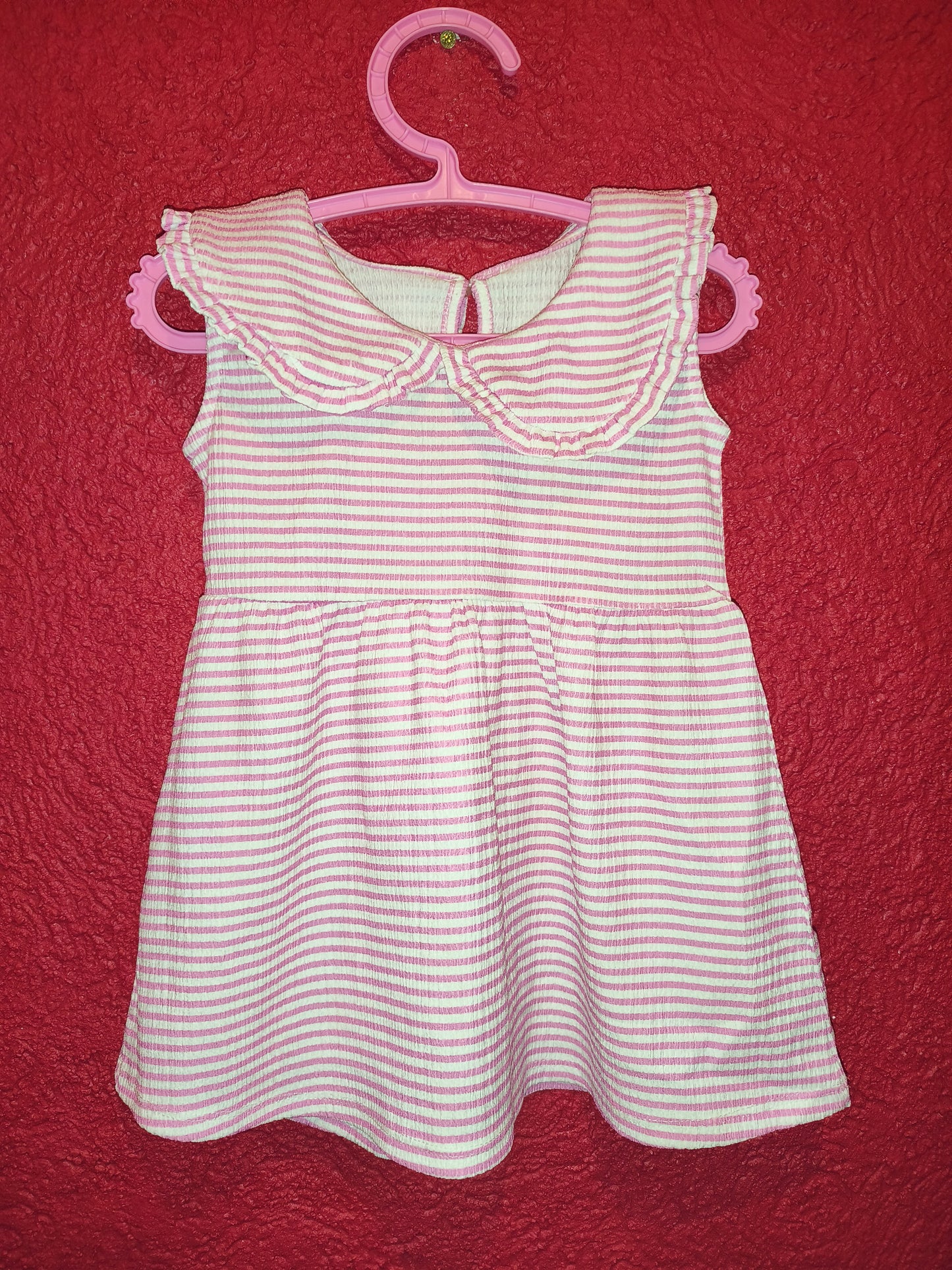 Matalan Baby Girls Pink & White Striped Peter Pan Collar Dress – Size 12-18 Months