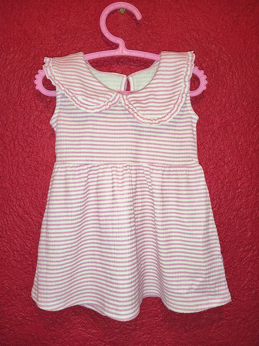 Matalan Baby Girls Pink & White Striped Peter Pan Collar Dress – Size 12-18 Months