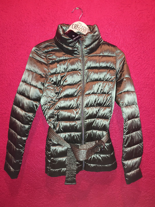 Esmara Metallic Olive Green Belted Lightweight Puffer Jacket | NWT S 36/38 (Minor Wear)