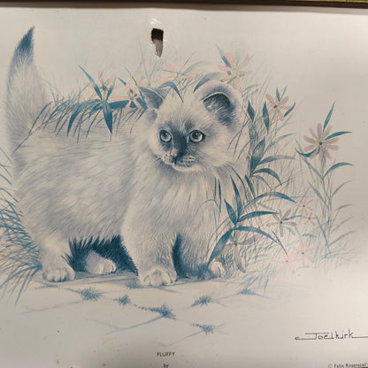 Vintage Framed Kitten Cat Art Print Fluffy Joel Kirk Felix Rosenstiel's Widow