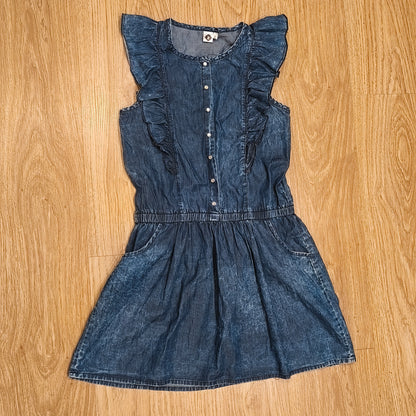 Z Girls Denim Dress Ruffle Sleeve Blue Cotton Button Front Pockets Size 10 140cm