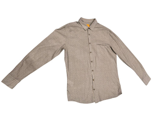 HUGO BOSS Orange Label Mens Regular Fit Long Sleeve Shirt Sz M Grey Micro Dobby