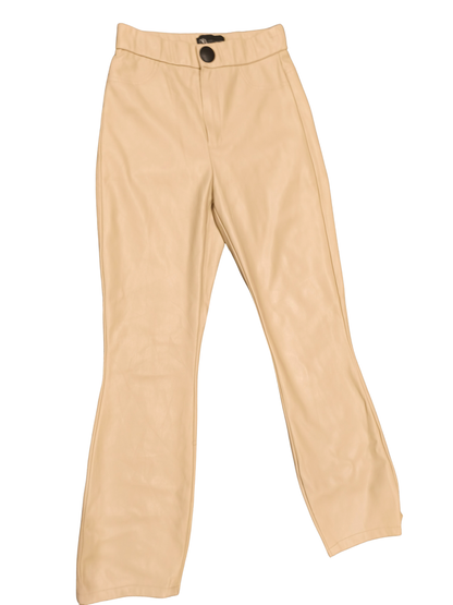 ZARA Faux Leather Flared Pants Cream Beige High Waisted Trousers XS EU XS US XS