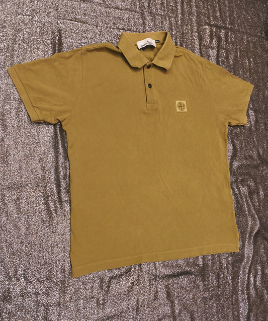Stone Island Men's Compass Patch Short Sleeve Polo Shirt – Mustard Yellow (Size M)