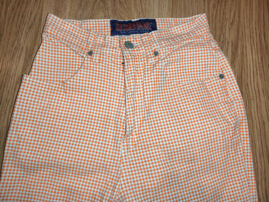 Vintage Second Image Orange & White Gingham Check Slim-Fit Pants – Size 10 (S)
