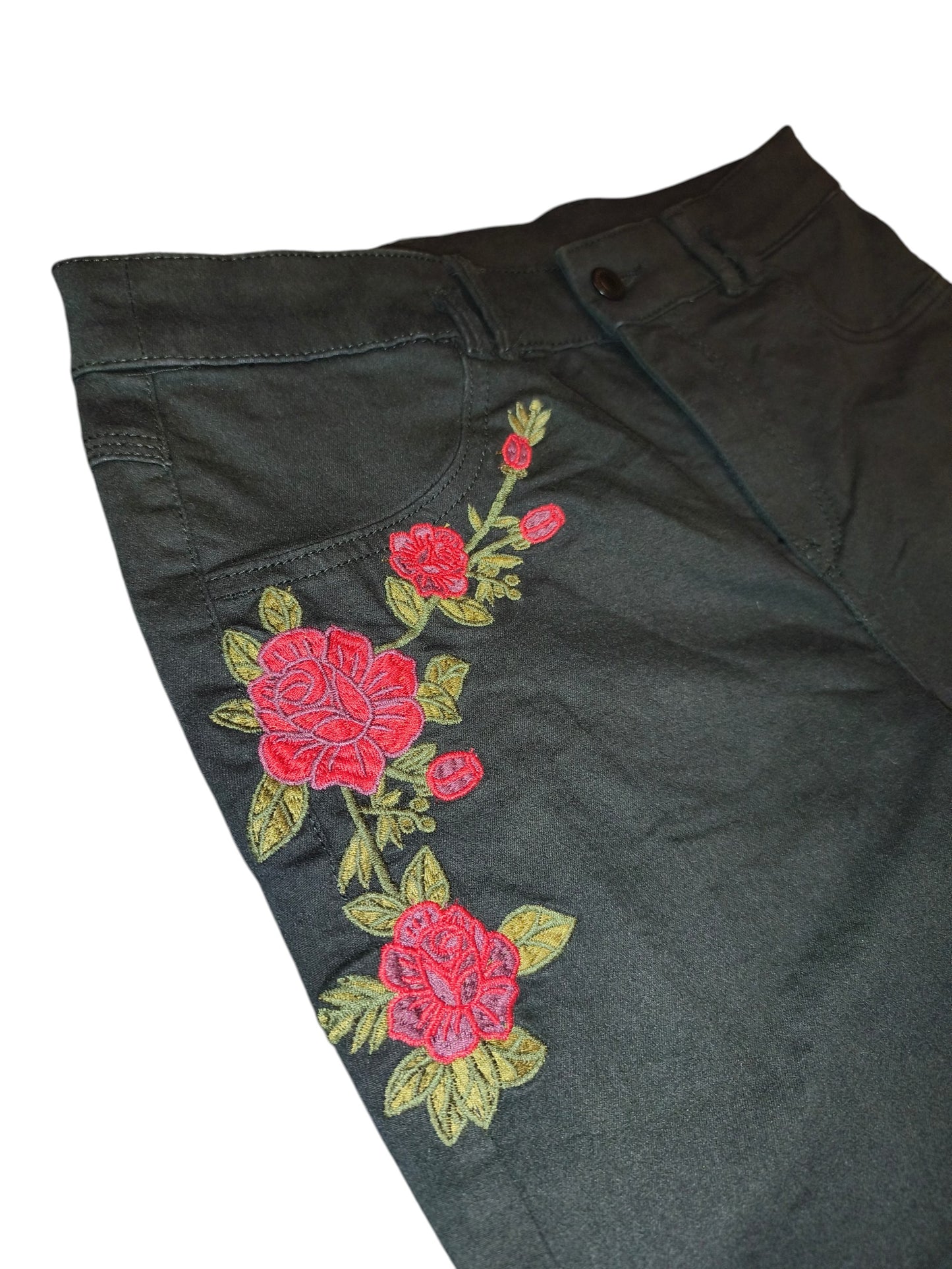 Clockhouse Women's Black Skinny Jeans Floral Rose Embroidery C&A Size EU 40/UK12