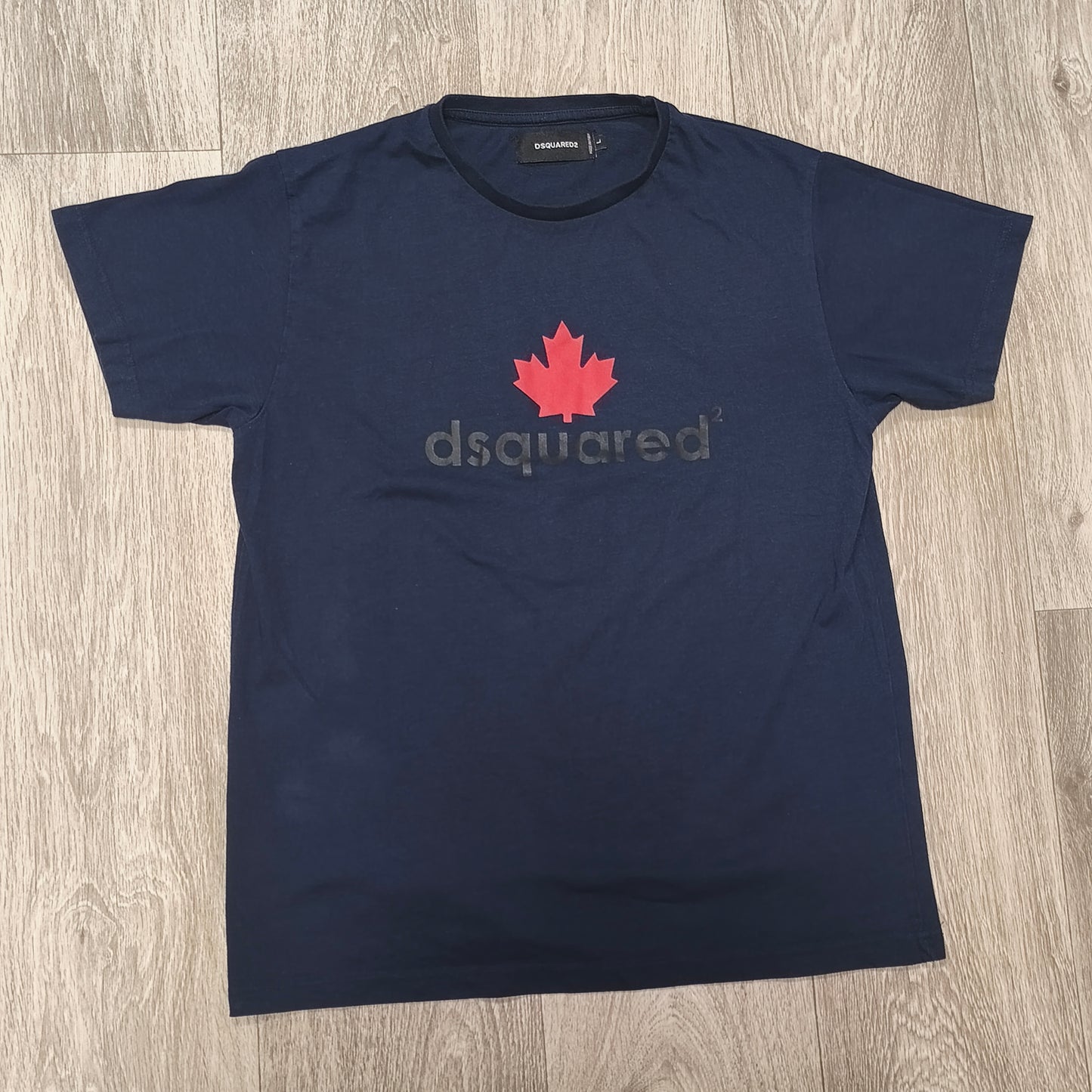Dsquared2 Mens T-Shirt Size L Navy Blue Maple Leaf Graphic Print Short Sleeve