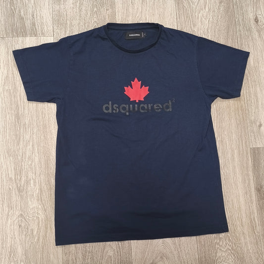 Dsquared2 Mens T-Shirt Size L Navy Blue Maple Leaf Graphic Print Short Sleeve