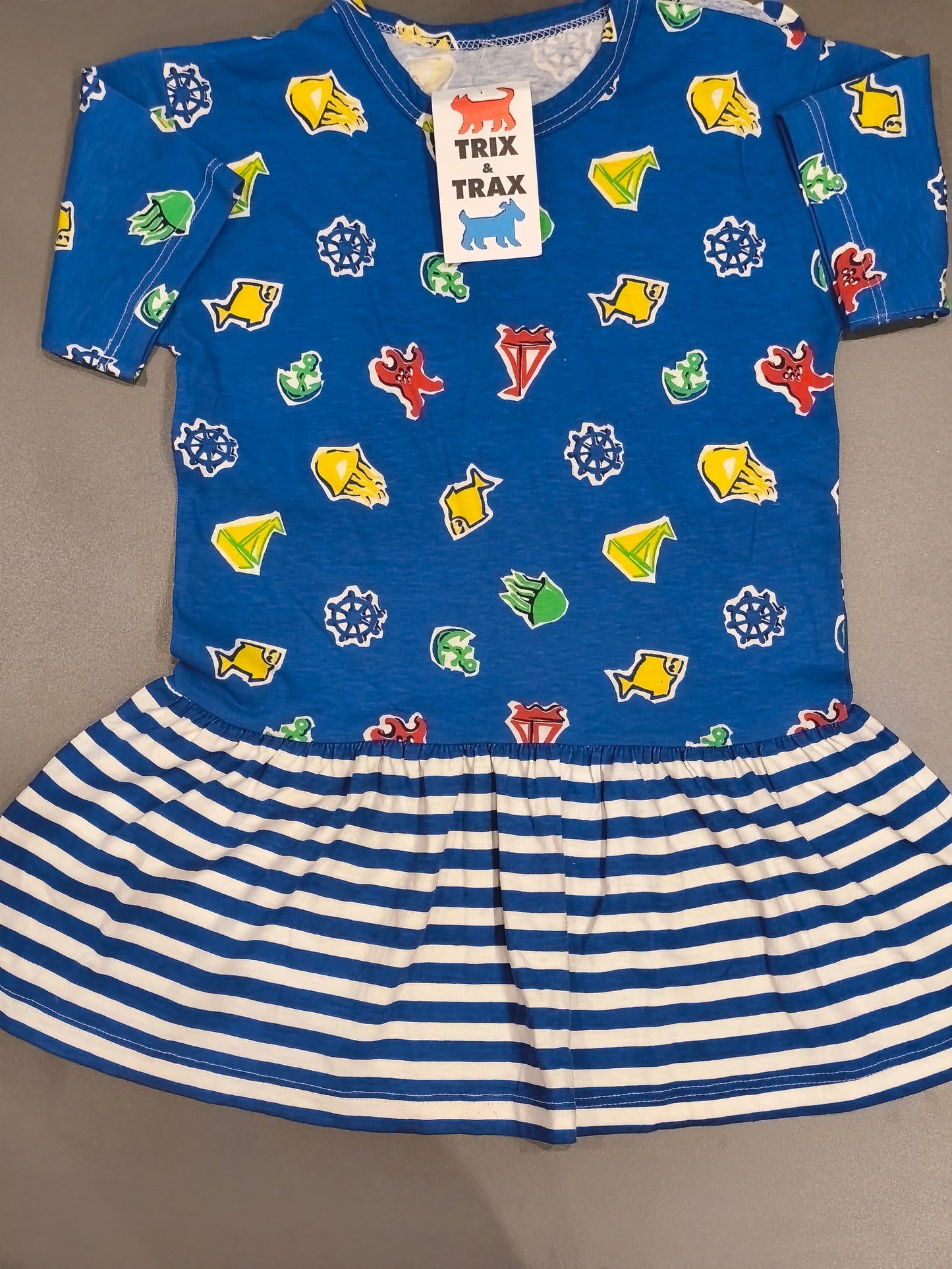 Trix & Trax Vintage Estonian Kids Nautical Dress - Blue & Striped (Size 116 / 5-6 Yrs) - NWT