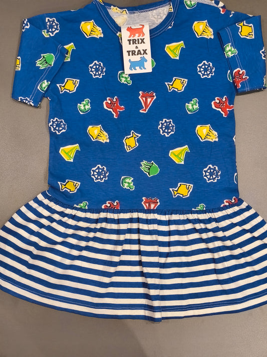 Trix & Trax Vintage Estonian Kids Nautical Dress - Blue & Striped (Size 116 / 5-6 Yrs) - NWT
