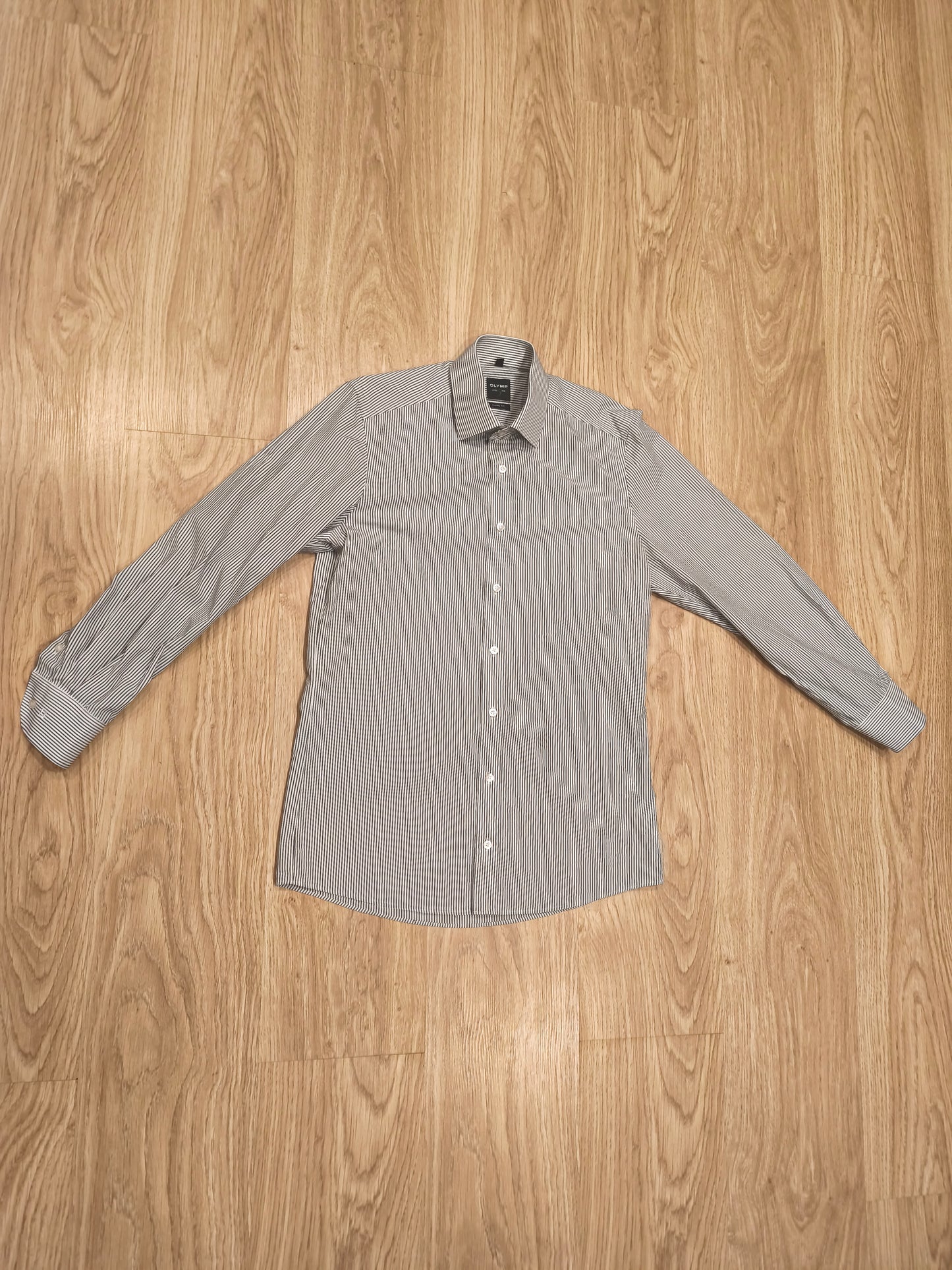 OLYMP Level 5 Five Body Fit Shirt Men 15" 38 Small S Striped Long Sleeve Cotton