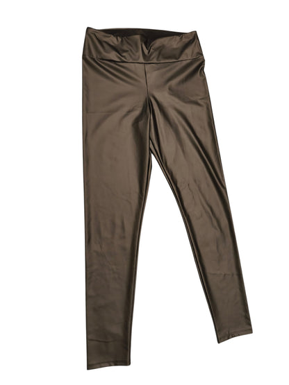 Sleek Black Faux Leather Leggings - Size S - High Waisted Liquid Look Shine