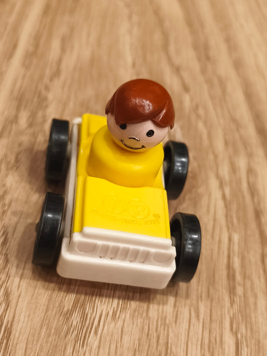 Vintage Fisher-Price Little People Yellow Car & Figure Set | Retro Play Family Jeep Toy Collectible
