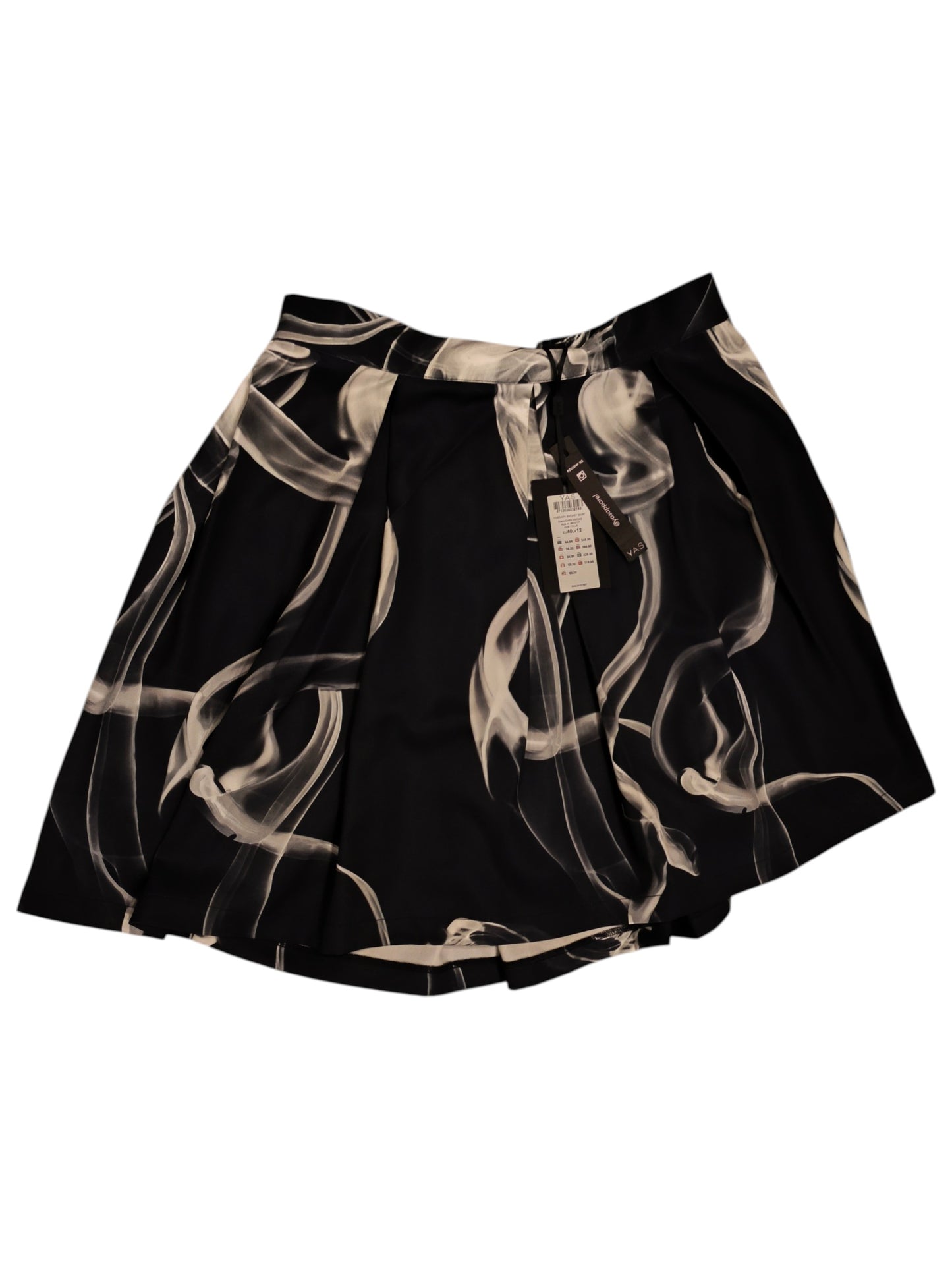 Y.A.S Dark Smokey Skirt Black White Abstract Print Pleated Mini Skirt Size EU 40