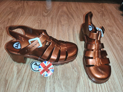 JuJu Original Maxi Heeled Jelly Sandals Bronze Metallic | UK 5 EU 38 US 7 | New