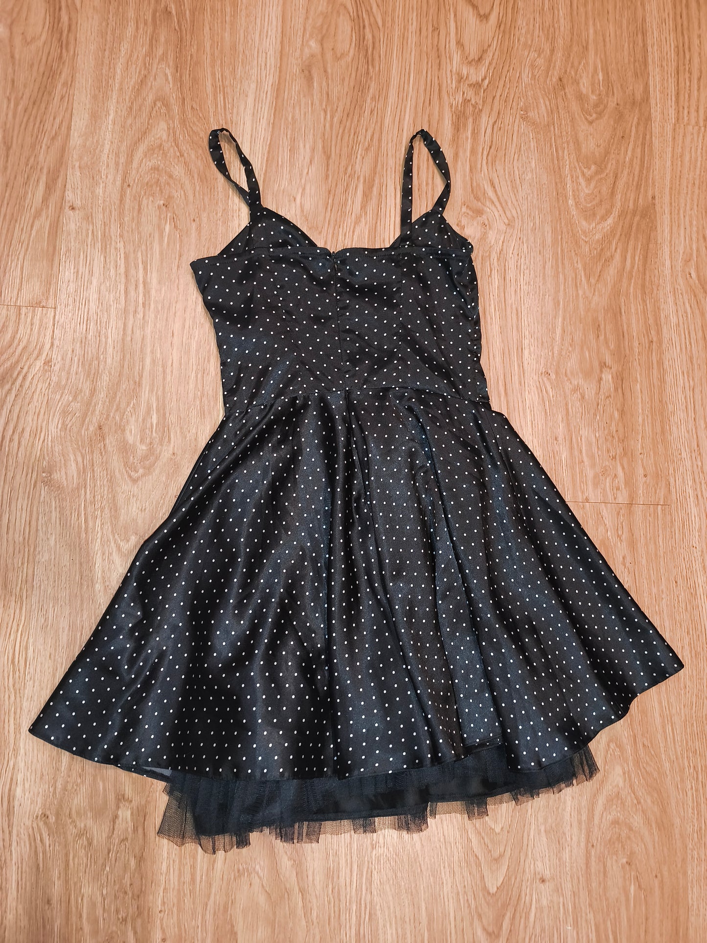 Vintage Style Black Polka Dot Mini Dress Retro Pinup Rockabilly Tulle Petticoat